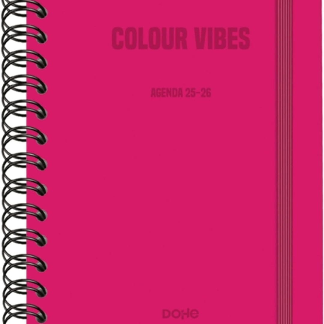 Dohe Colour Vibes Agenda Escolar 25/26 Espiral Wireo A5 - Semana Vista - Papel 80g/m2 - 4 Hojas de Pegatinas - Cubierta de Carton Plastificado - Cier 1