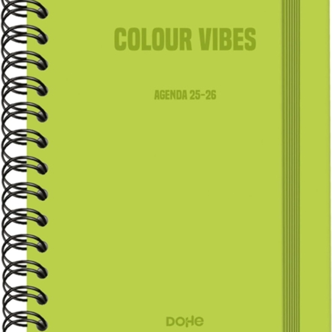 Dohe Colour Vibes Agenda Escolar 25/26 Espiral Wireo A5 - Semana Vista - Papel 80g/m2 - 4 Hojas de Pegatinas - Cubierta de Carton Plastificado - Cier 1
