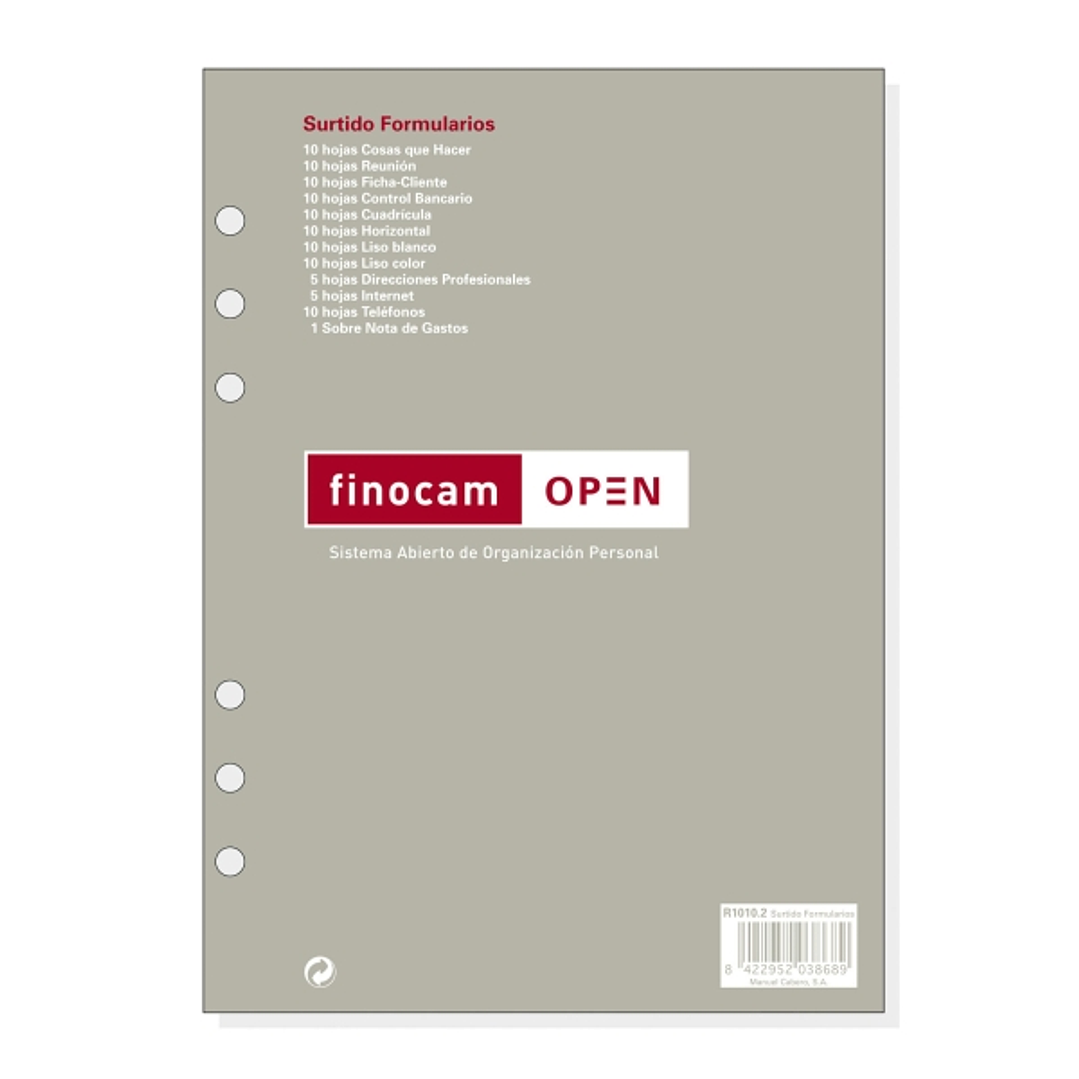 Finocam R1010.2 Recambio Surtido Formularios para Agendas Open - Formato 1000 - 155x9x215mm - Color Surtidos 1