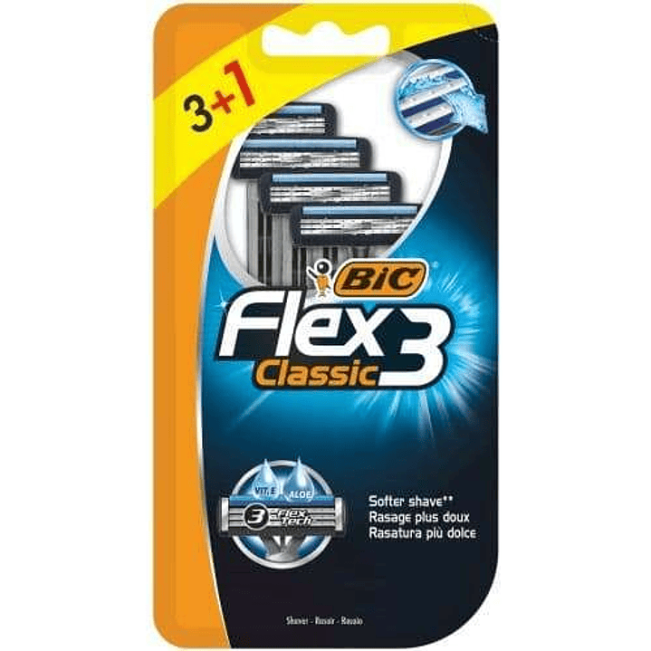 Bic Flex 3 Pack de 3+1 Maquinillas de Afeitar Desechables de 3 Hojas - Cabezal Pivotante - Tira Lubricante con Aloe Vera 1