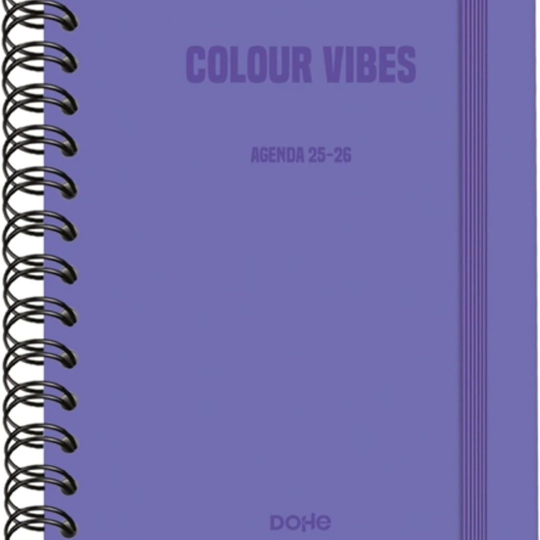 Dohe Colour Vibes Agenda Escolar 25/26 Espiral Wireo A5 - Semana Vista - Papel 80g/m2 - 4 Hojas de Pegatinas - Cubierta de Carton Plastificado - Cier 1