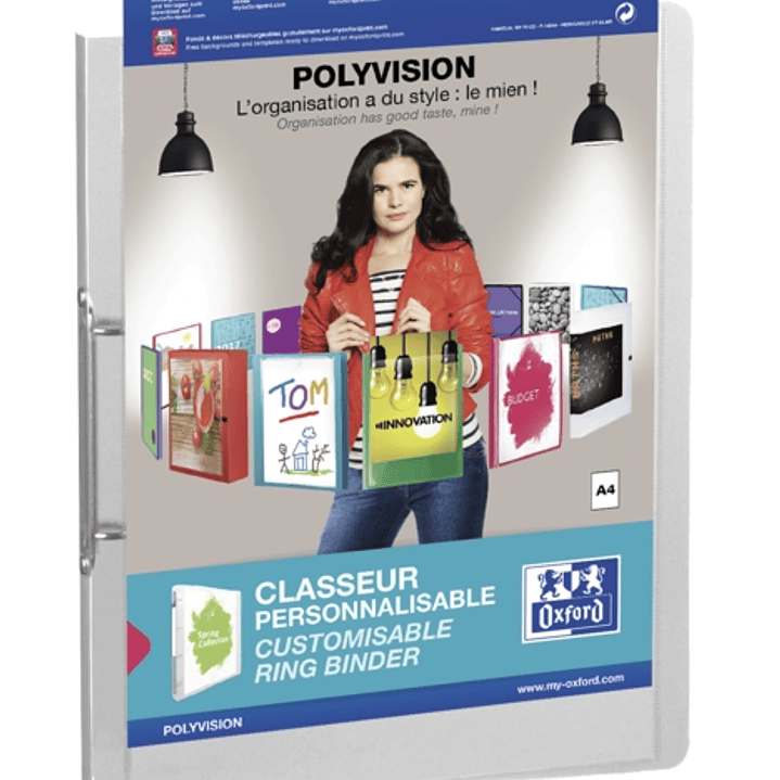 Oxford Polyvision A4+ Carpeta con 2 Anillas 25mm - Lomo de 25mm - Tapa de Plastico Personalizable - Transparente 1