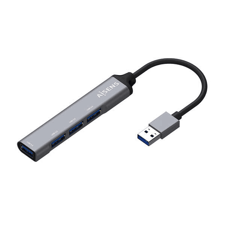 Aisens Hub USB 3.0 Aluminio - Tipo A Macho a 4xTipo A Hembra - 10cm - Color Gris 1