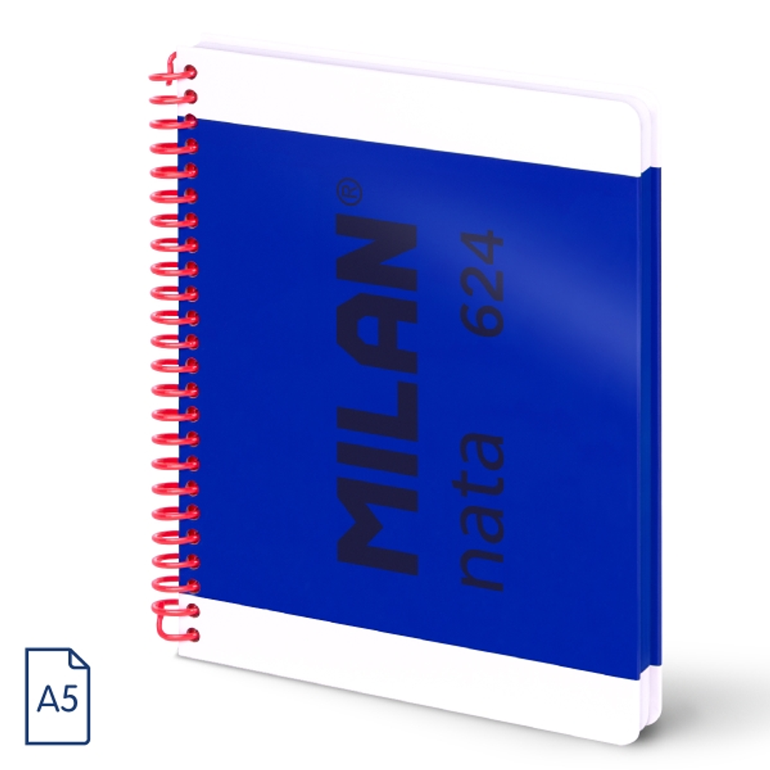 Milan Nata 624 Cuaderno A5 con Espiral - Papel a Lineas de 7mm - 80 Hojas de 95g - Tapa Dura - Color Azul Marino 1