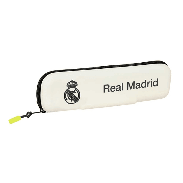 Safta Real Madrid Estuche Portatodo de 0.25L - 1 Compartimento - Silicona - Cierre con Cremallera - 20x5.5x2cm - Color Blanco 1