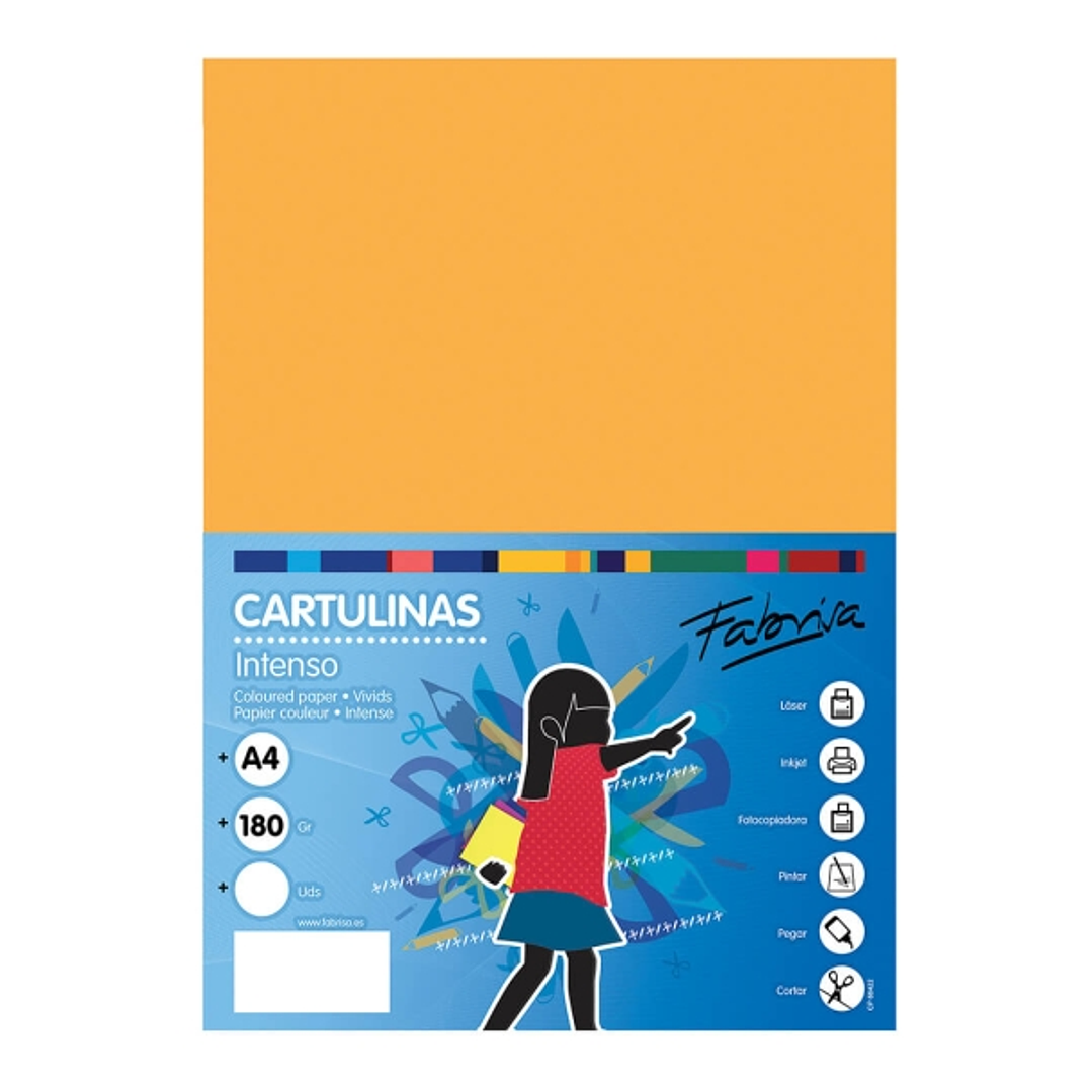 Fabrisa Pack de 50 Cartulinas 180 g/m² - Tamaño A4 - Color Amarillo Oro 1