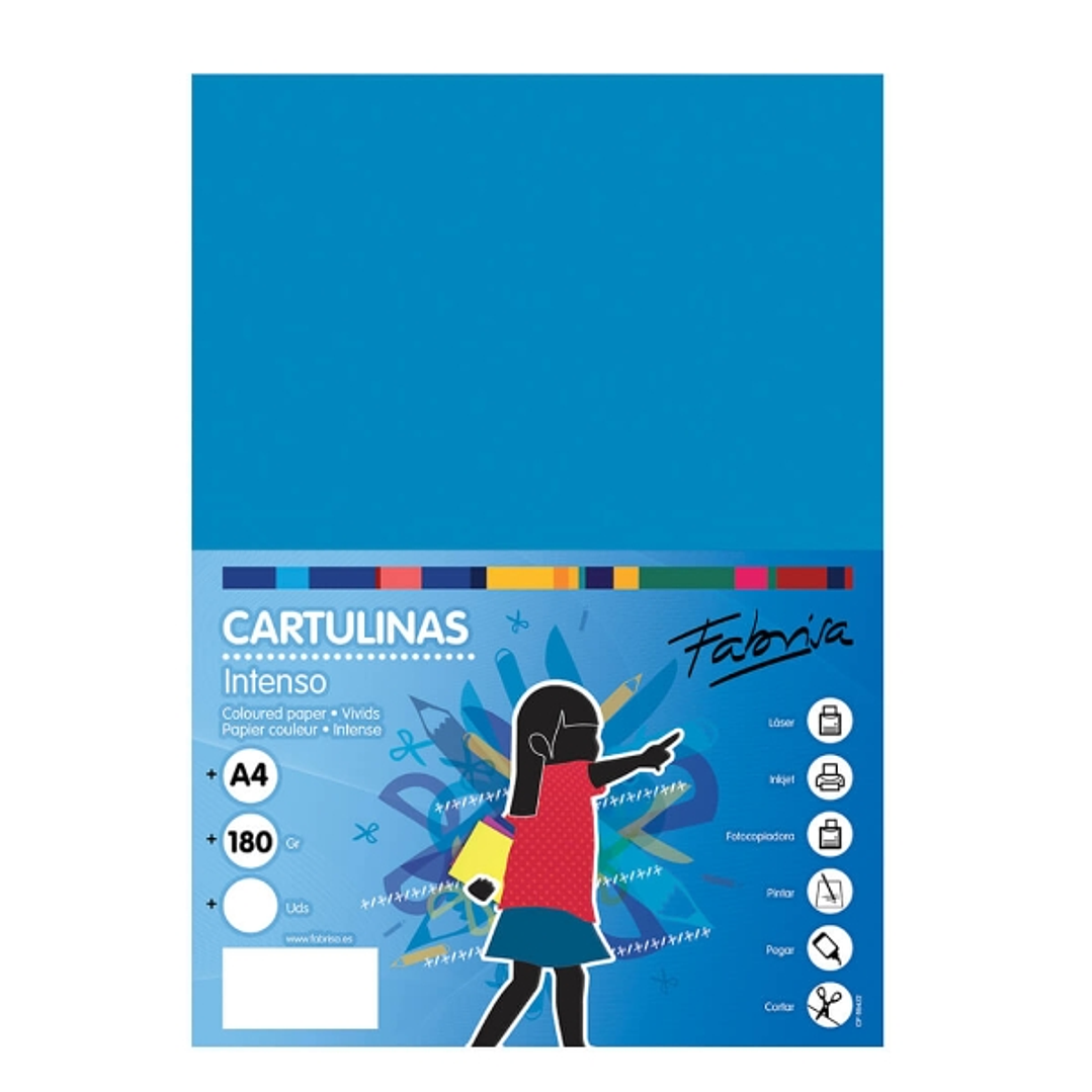 Fabrisa Pack de 50 Cartulinas 180 g/m² - Tamaño A4 - Color Azul Medio 1