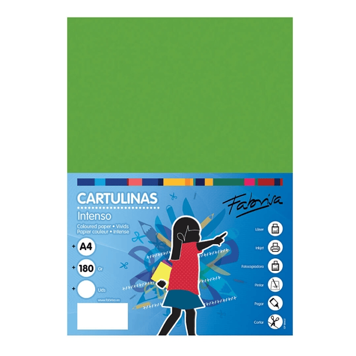 Fabrisa Pack de 50 Cartulinas 180 g/m² - Tamaño A4 - Color Verde Fuerte 1