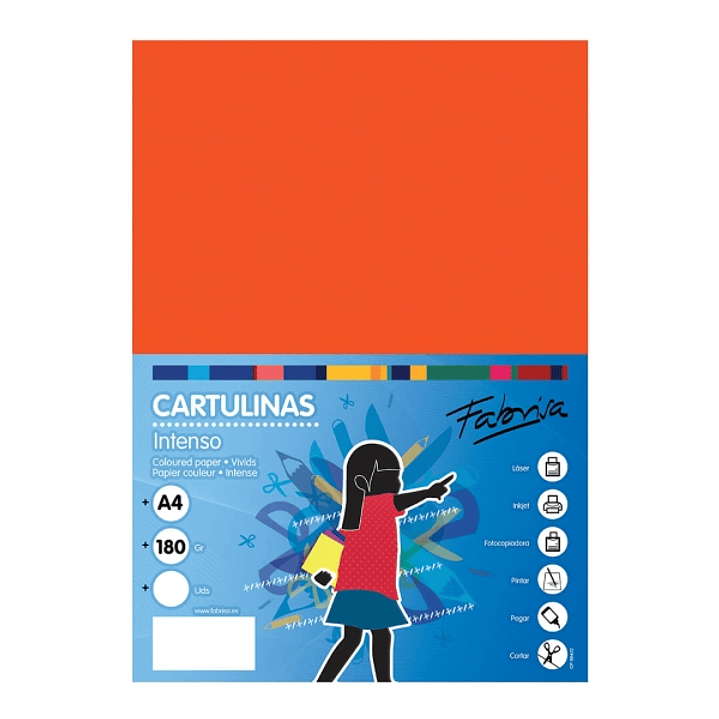 Fabrisa Pack de 50 Cartulinas 180 g/m² - Tamaño A4 - Color Naranja 1