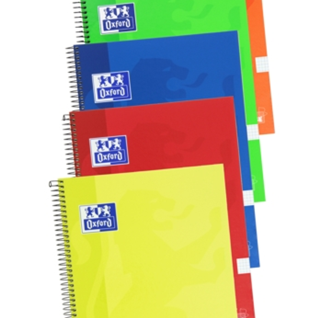 Oxford School Classic Write&Erase Cuaderno Espiral Folio 80 Hojas Cuadricula 4x4mm con Margen - Tapa Extradura - Colores Surtidos 1