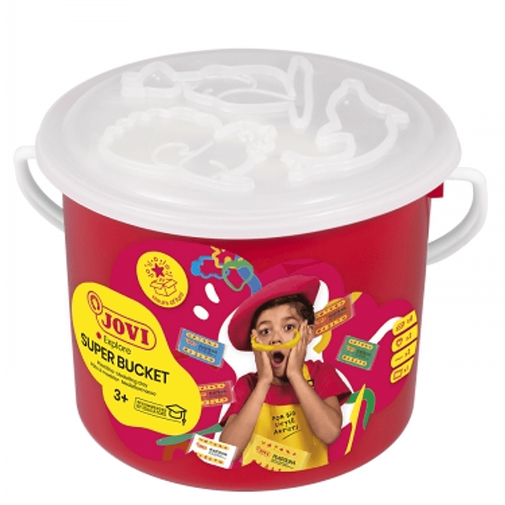 Jovi Super Bucket Pack 6 Pastillas de Plastilina 50gr + Accesorios - Pasta Vegetal - No Se Seca - sin Gluten - Inocua - Facil de Moldear - Ideal para  1