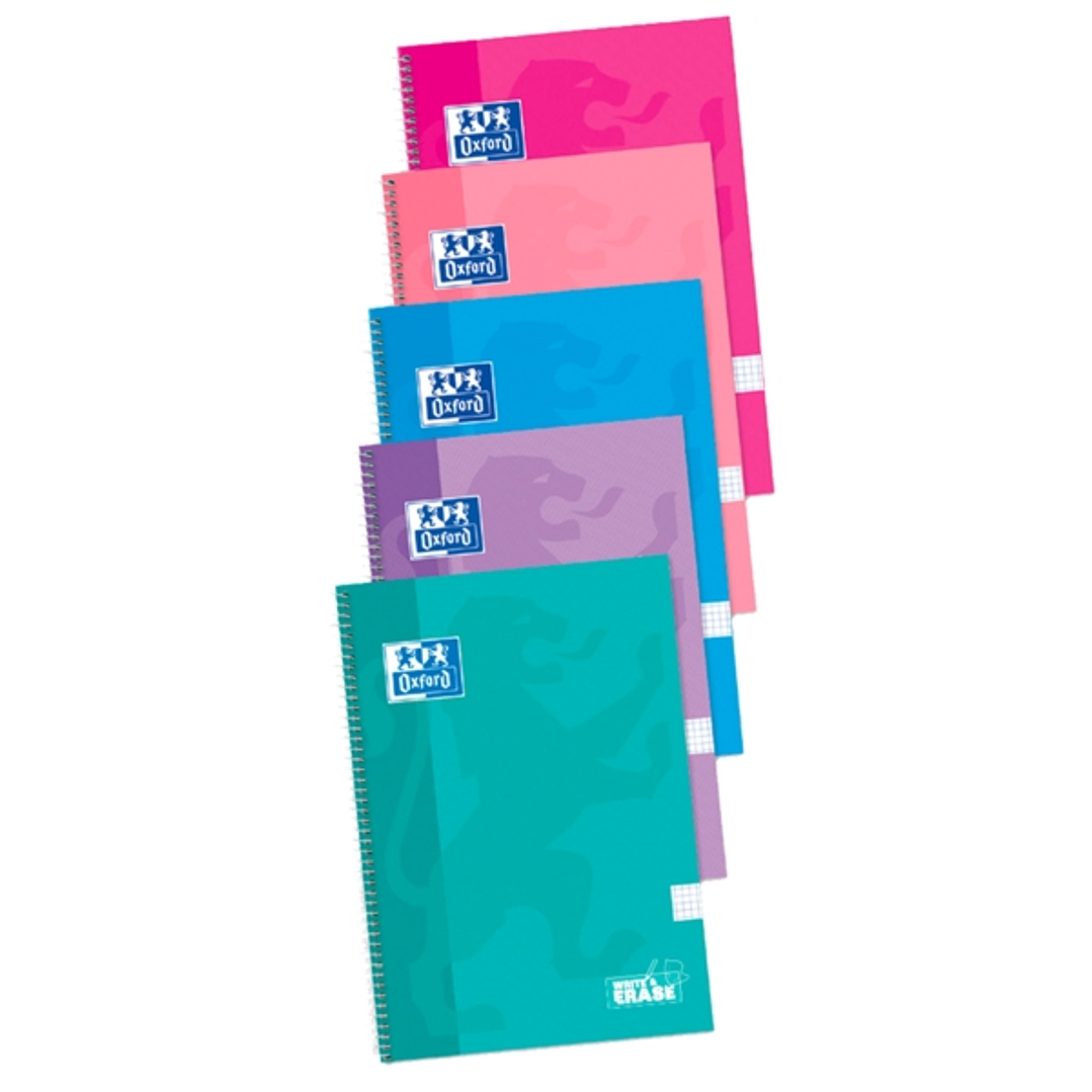 Oxford School Classic Cuaderno Espiral Tapa Extradura Write&Erase - Folio 4x4 con Margen - 80 Hojas - Colores Surtidos 1