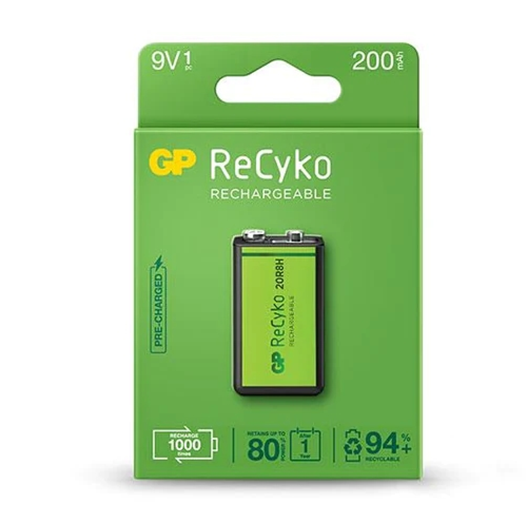 GP ReCyko Pila Recargable 200mAh 9V - Precargada - Ciclo de Vida: Hasta 1000 Veces 1
