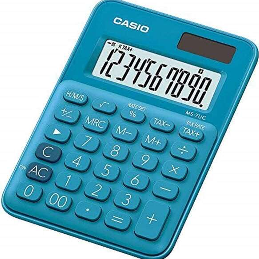 Casio MS-7UC Calculadora de Escritorio 10 Digitos - Tecla Doble Cero - Marcadores de Coma de 3 Digitos - Pulsacion de Teclas Simultanea - Alimentacion 1