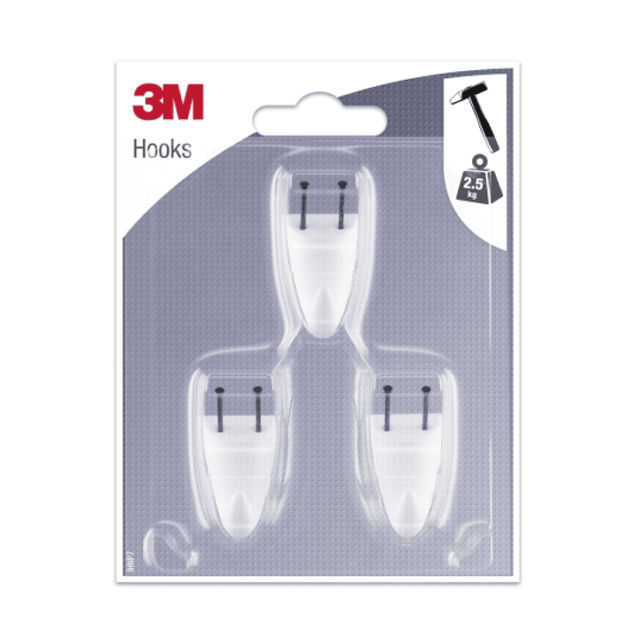 3M Pack de 3 Ganchos para Clavar - Formato S - Soporta hasta 2.5kg - Color Blanco 1