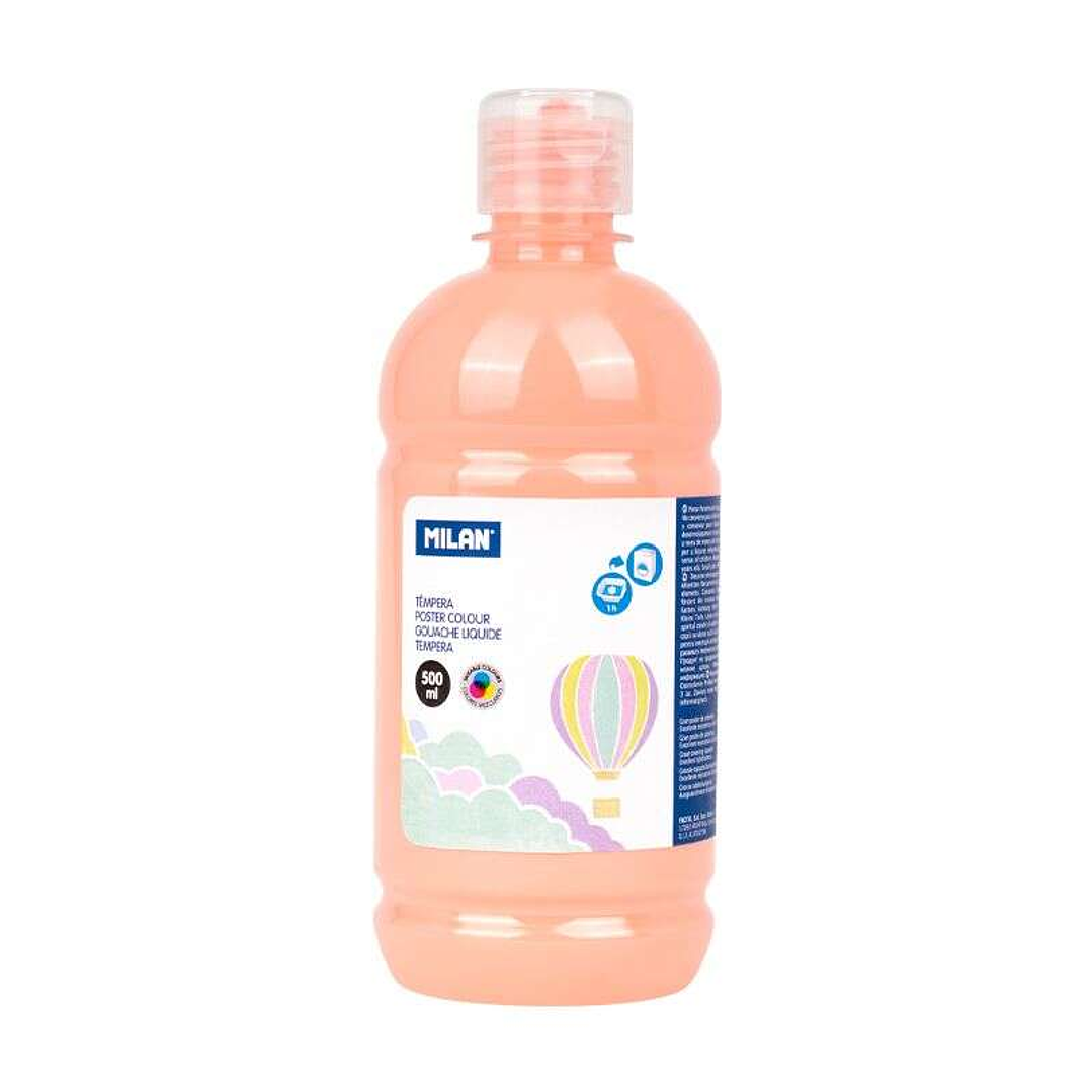 Milan Botella de Tempera 500ml - Tapon Dosificador - Secado Rapido - Mezclable - Color Rosa Palido Pastel 1