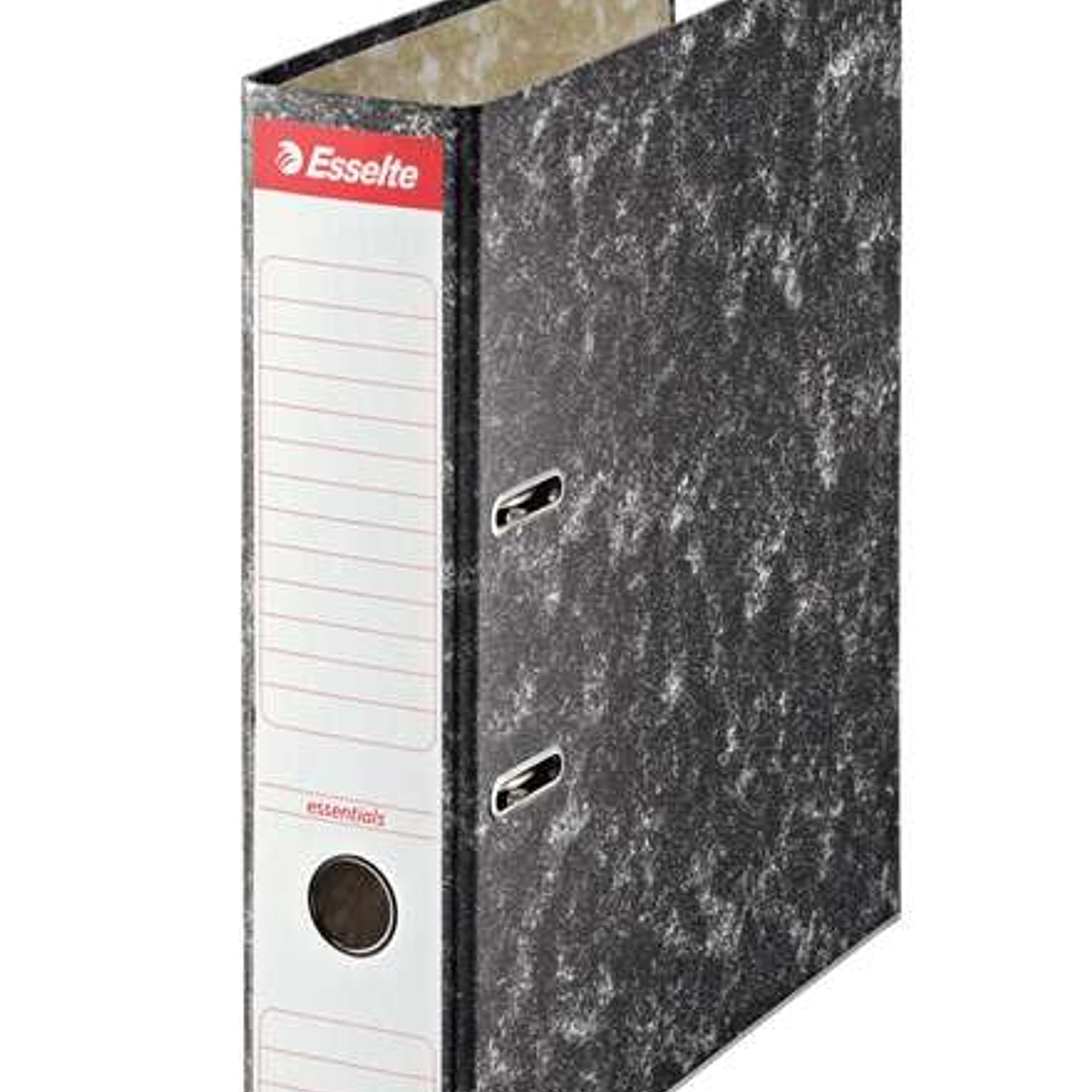 Esselte Archivador de Palanca Formato A4 - Lomo de 75mm - Ollao y Rado - Etiqueta Impresa en el Lomo - Color Negro Jaspeado 1