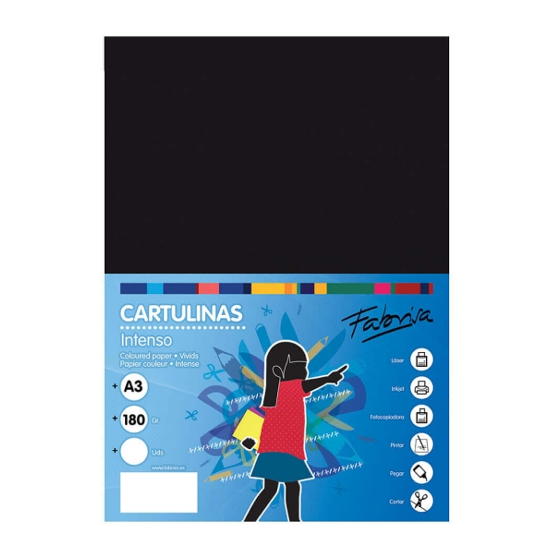 Fabrisa Pack de 25 Cartulinas 180 g/m² - Tamaño A3 - Color Negro 1