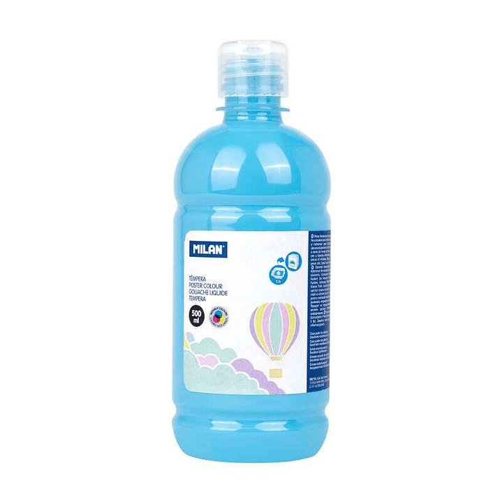 Milan Botella de Tempera 500ml - Tapon Dosificador - Secado Rapido - Mezclable - Color Azul Claro Pastel 1