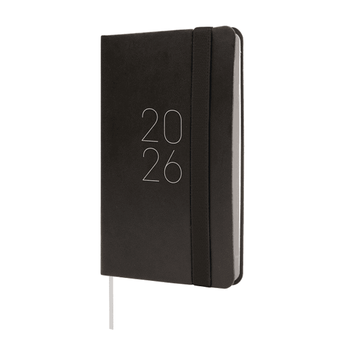 Finocam Flexi Lisa Agenda en Catalan - Anual 2026 - Tapa Blanda - Formato F2 - 85x13x130mm - Semana Vista Horizontal - Color Negro 1