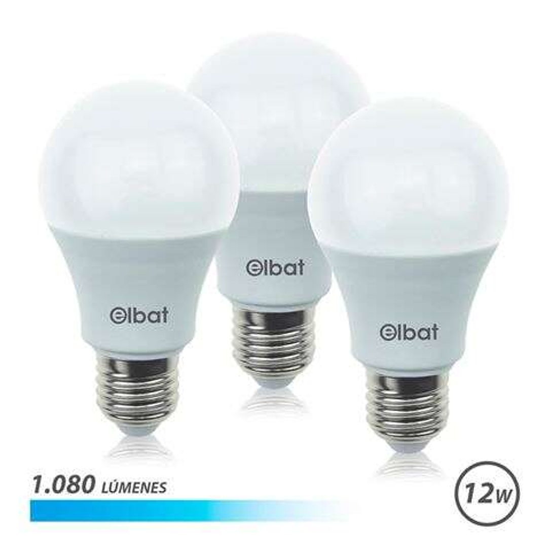Elbat Pack de 3 Bombilla LED A60 de 12W - 1080LM - Base E27 - Luz Fria 1