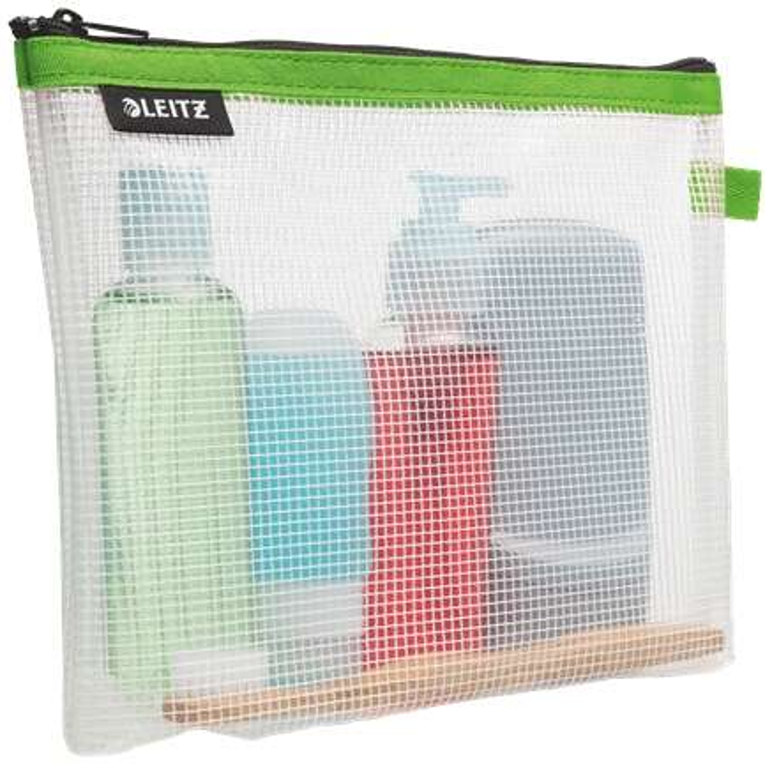 Leitz WOW Bolsa Porta-Todo Resistente al Agua - Tamaño 170x6x240mm - Material EVA, Lavable y Duradero - Cierre de Cremallera - Color Verde/Transparent 1