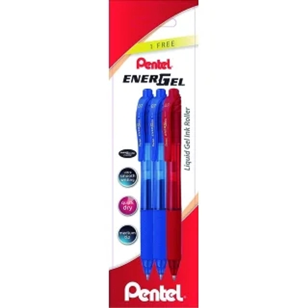 Pentel EnerGel X Pack de 3 Boligrafos de Bola Retractiles Tinta Gel - Punta 0.7mm - Trazo 0.35mm - Recargable - Grip de Agarre - 50% de Materiales Rec 1