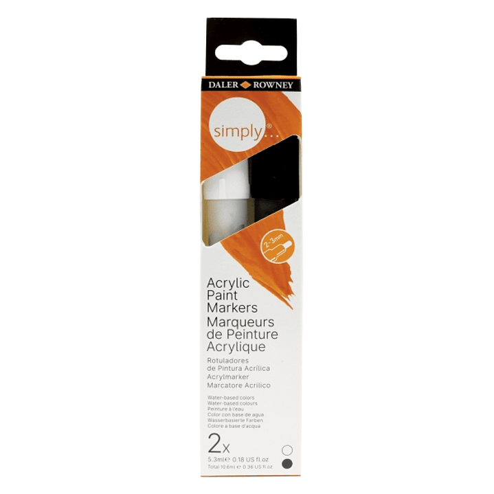 Daler Rowney Simply Pack de 2 Rotuladores Acrilicos - Colores Blanco y Negro 1