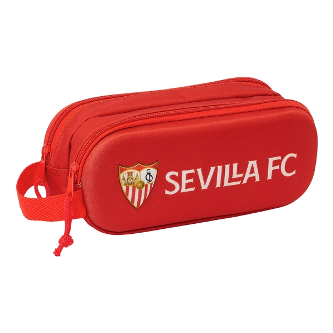 Safta Sevilla Fc Estuche Portatodo 3D - 2 Compartimentos - Cierre de Cremallera - Asa de Mano - 21x8x6cm - Color Rojo 1