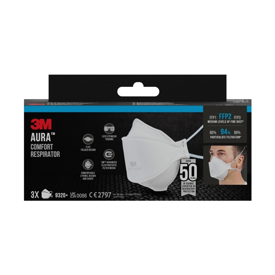 3M Aura Pack de 3 Mascarillas para Particulas FFP2 - Desechable - Sin Valvula - para Niveles Medios de Particulas - Color Blanco 1