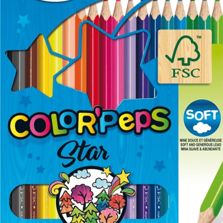 Maped Color´Peps Star Pack de 18 Lapices de Colores Triangulares - Mina Suave - Madera Certificada FSC - Colores Surtidos 1
