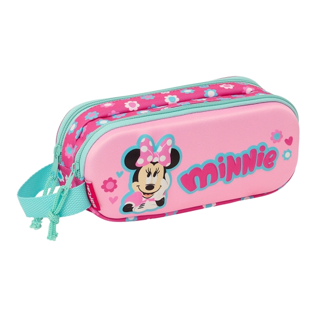 Safta Minnie Mouse Estuche Portatodo 3D - 2 Compartimentos - Asa de Mano - 21x8x6cm - Color Rosa 1