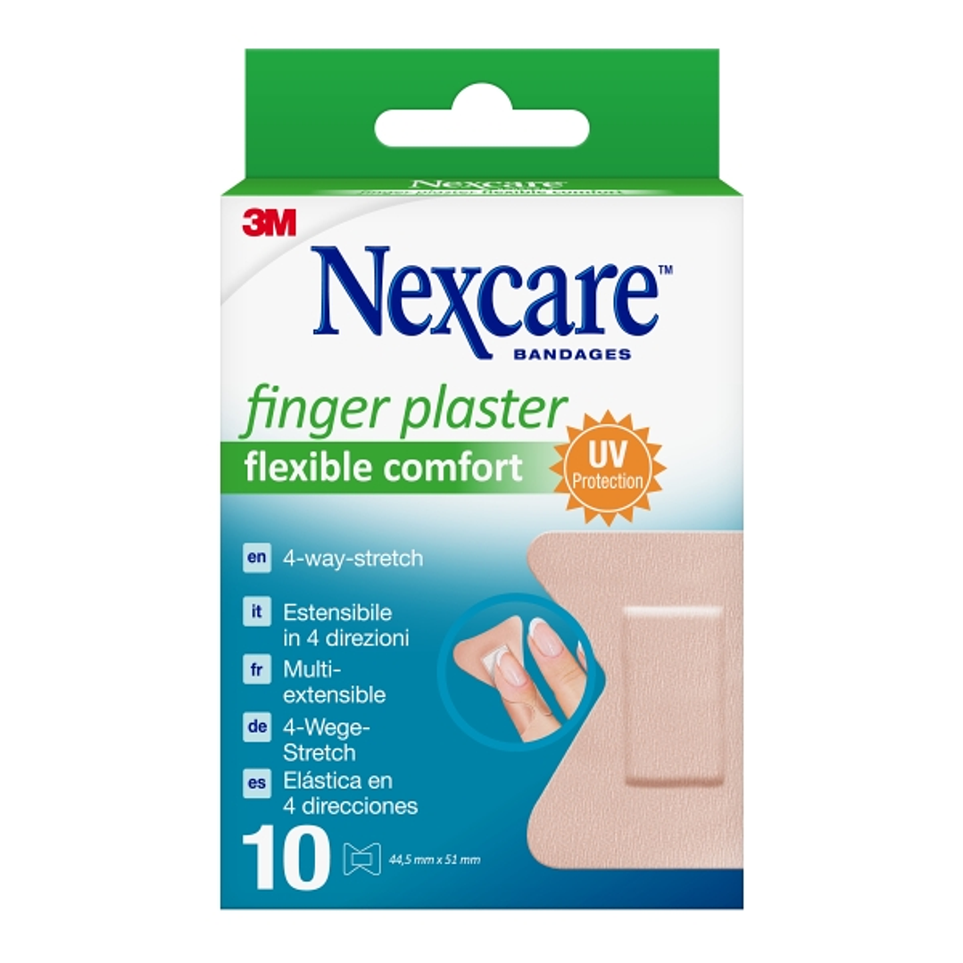 Nexcare Flexible Comfort Finger Pack de 10 Apositos para Heridas - 44.5x51mm - Transpirable - Elastico - Color Piel 1