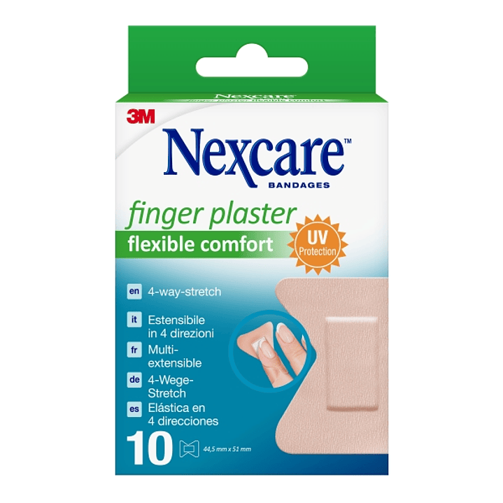 Nexcare Flexible Comfort Finger Pack de 10 Apositos para Heridas - 44.5x51mm - Transpirable - Elastico - Color Piel 1