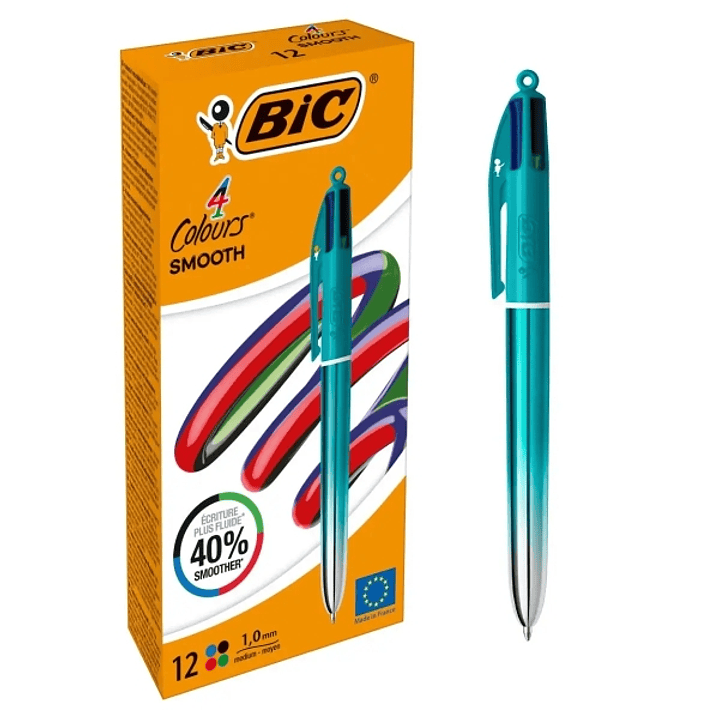 Bic 4 Colours Smooth Gradient Verde Boligrafo de Bola Retractil - Punta Media de 1.0mm - Escritura un 40% mas Suave - 4 Colores 1