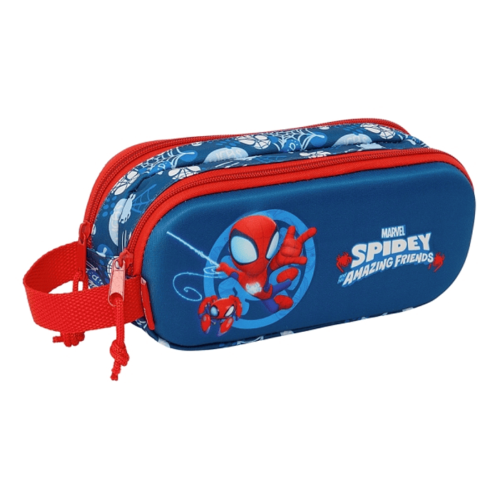 Safta Spidey Estuche Portatodo 3D - 2 Compartimentos - Asa de Mano - 21x8x6cm - Color Rojo y Azul 1