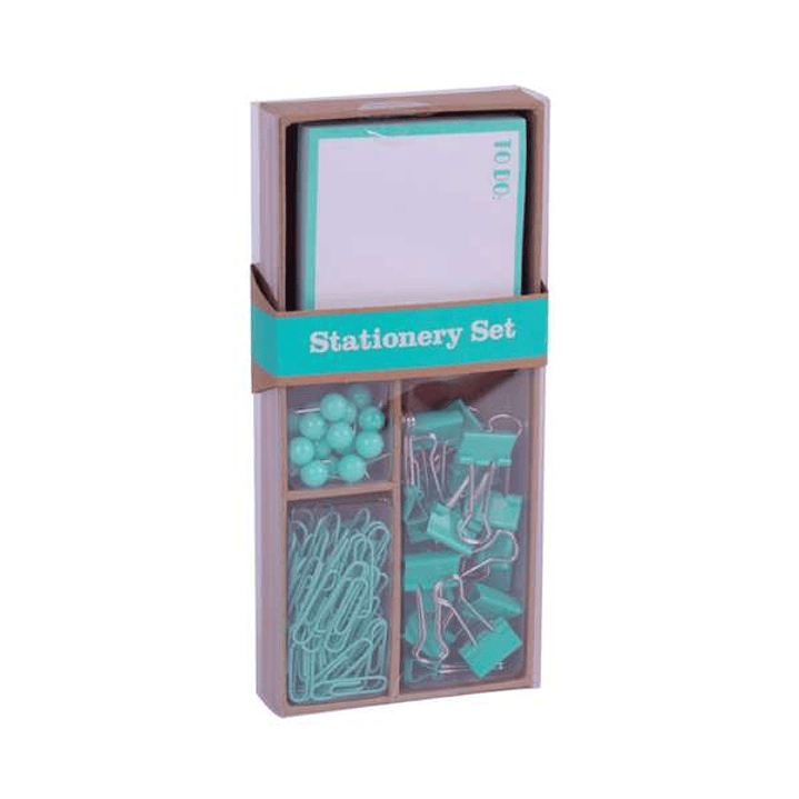 Apli Fluor Collection Set de Oficina - 25 Pins, 80 Clips de 28mm, 20 Pinzas Abatibles de 19mm y Notas Adhesivas de 100 Hojas en Verde Fluor - Diseño M 1