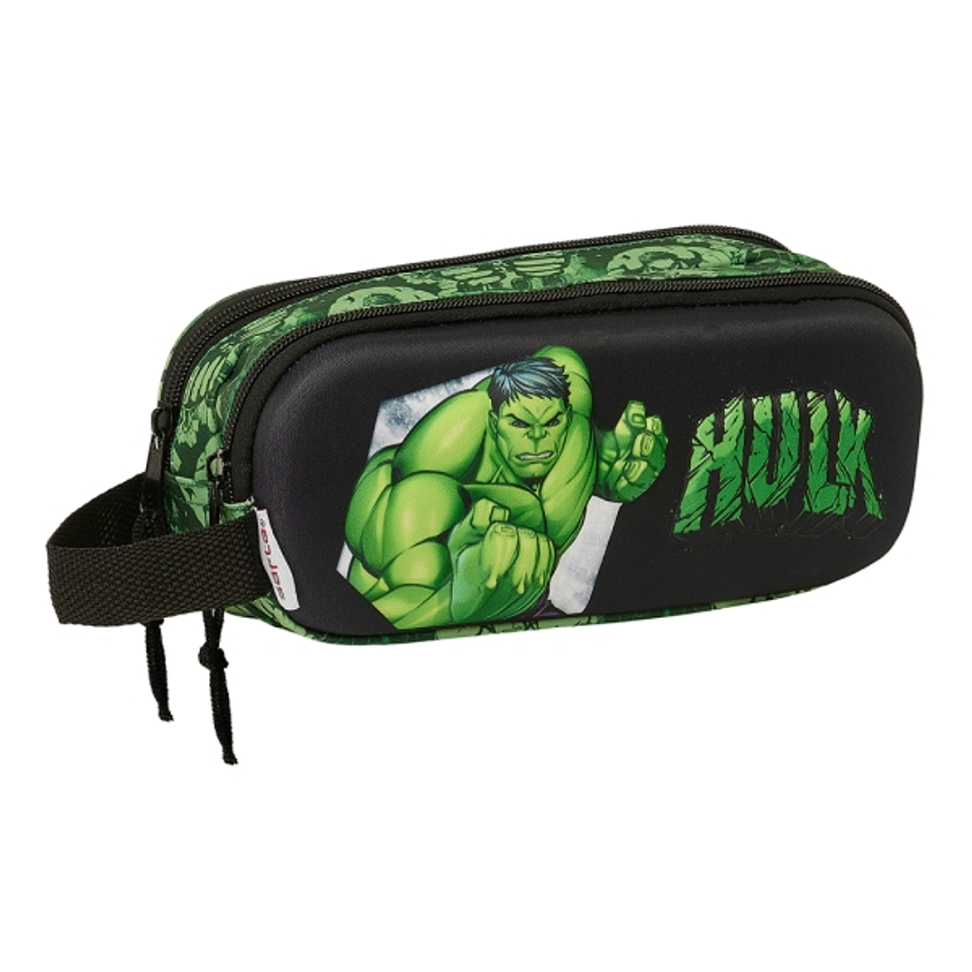 Safta Hulk Estuche Portatodo 3D - 2 Compartimentos - Asa de Mano - 21x8x6cm - Color Negro/Verde 1