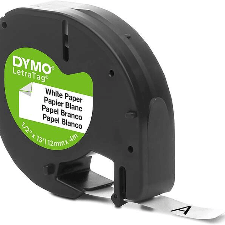 Dymo LetraTag S0721510 Cinta de Etiquetas Original para Rotuladora - Texto negro sobre fondo blanco - Ancho 12mm x 4 metros (91200) 1