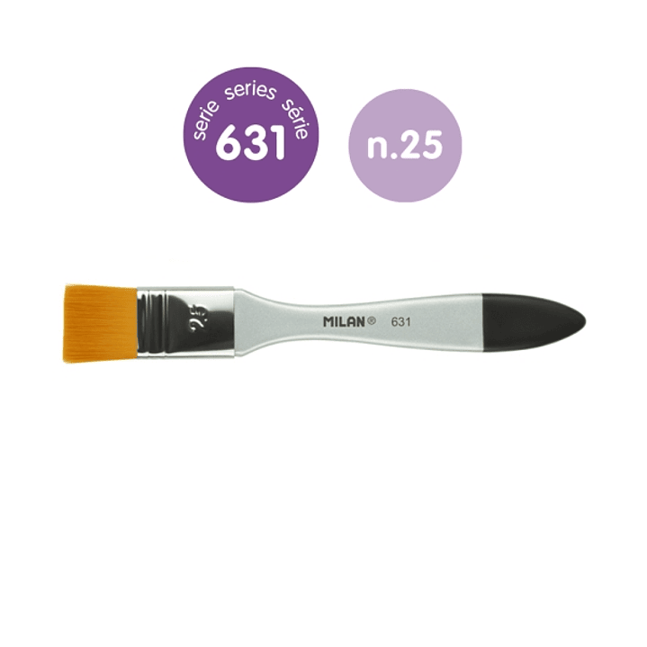 Milan 631 Premium Synthetic Paletina de 25mm - Pelo Sintetico - Mango de Madera Barnizada - Color Plata 1