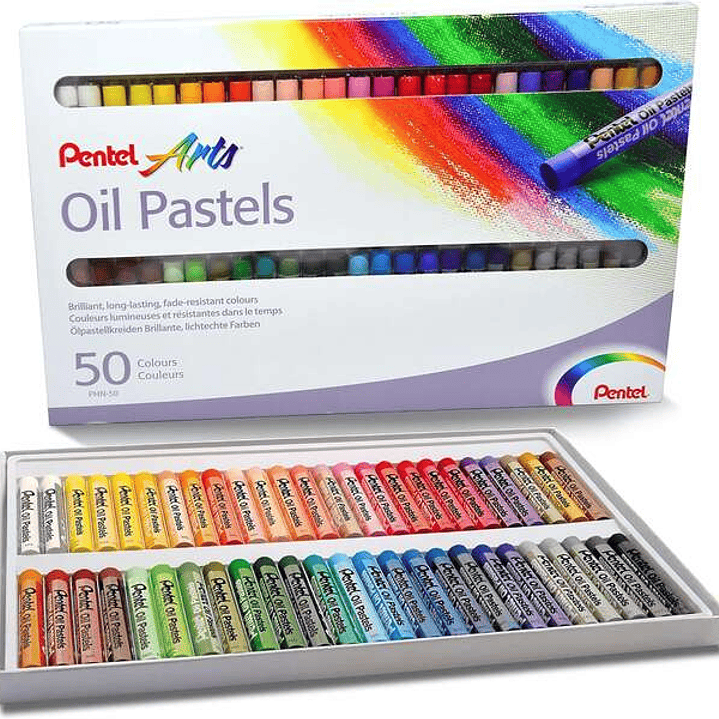 Pentel Oil Pastels Pack de 50 Pasteles Oleo - Blandos, Cremosos y de Secado Lento - Colores Surtidos 1