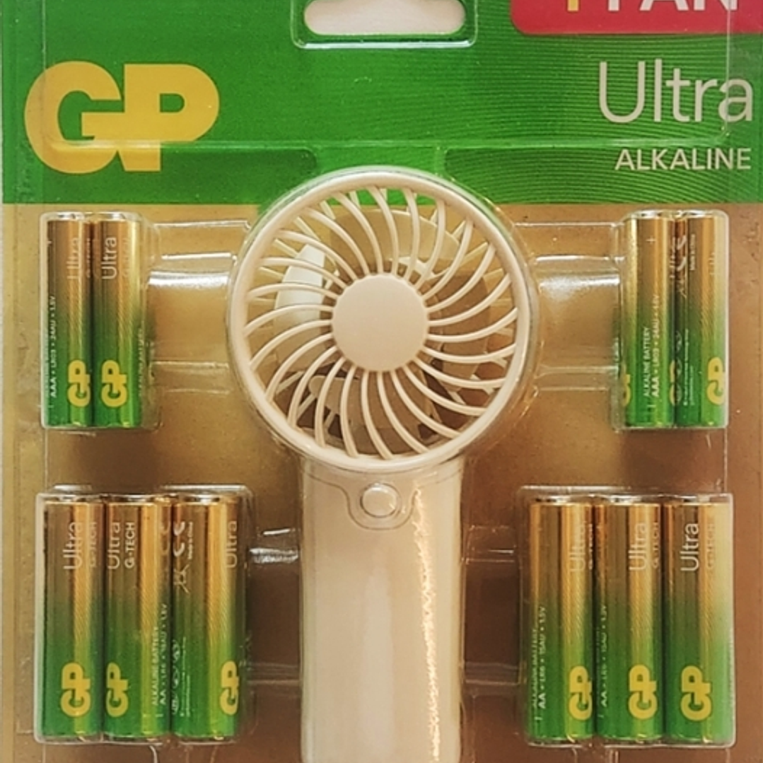 GP Ultra Alcalina Pack de 12 Pilas AAA + 12 Pilas AA + Ventilador de Mano de Regalo 1
