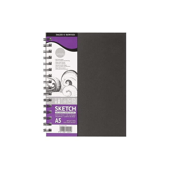 Daler Rowney Simply Cuaderno de Dibujo A5 100g/m2 - Cubierta Rigida con Encuadernacion en Espiral - Color Blanco 1