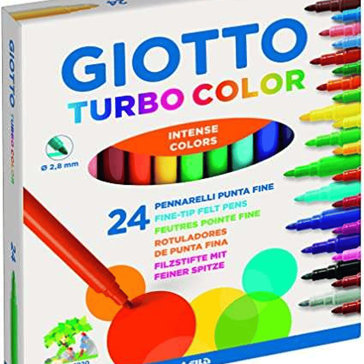 Giotto Turbo Color Pack de 24 Rotuladores - Punta Fina 2.8 mm. - Tinta al Agua - Lavable - Colores Surtidos 1