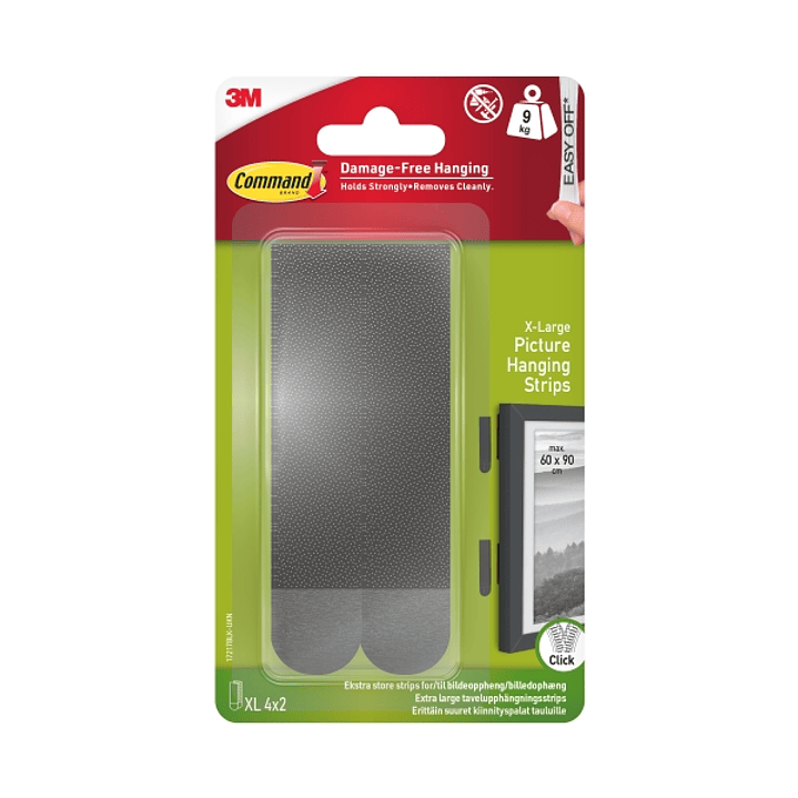 Command Pack de 8 Tiras Adhesivas para Objetos Pesados - 9kg - 4 Pares XL - Soporta hasta 9kg - Color Negro 1