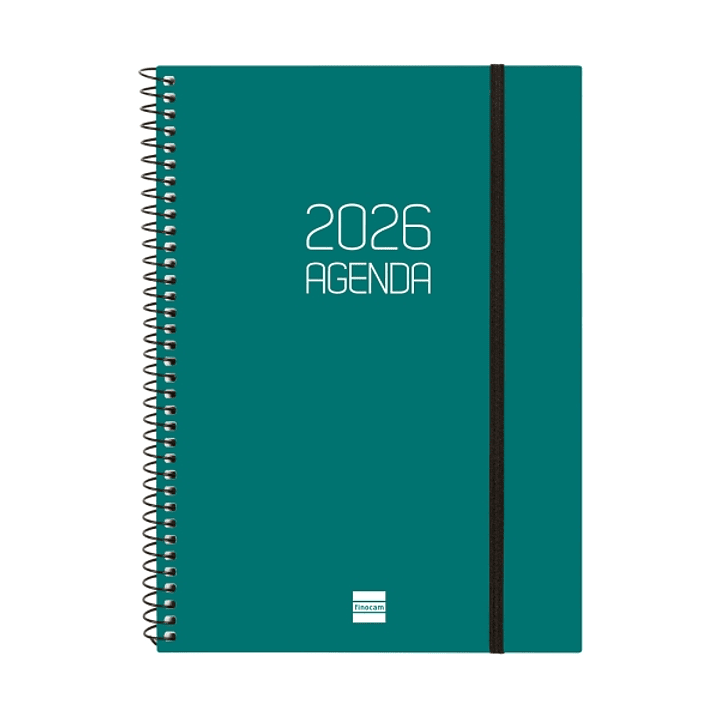 Finocam Opaque Agenda de Espiral - Anual 2026 - Tapa Ligera - Cierre con Goma Elastica - Formato E10 - 162x14x212mm - Semana Vista Horizontal - Color  1