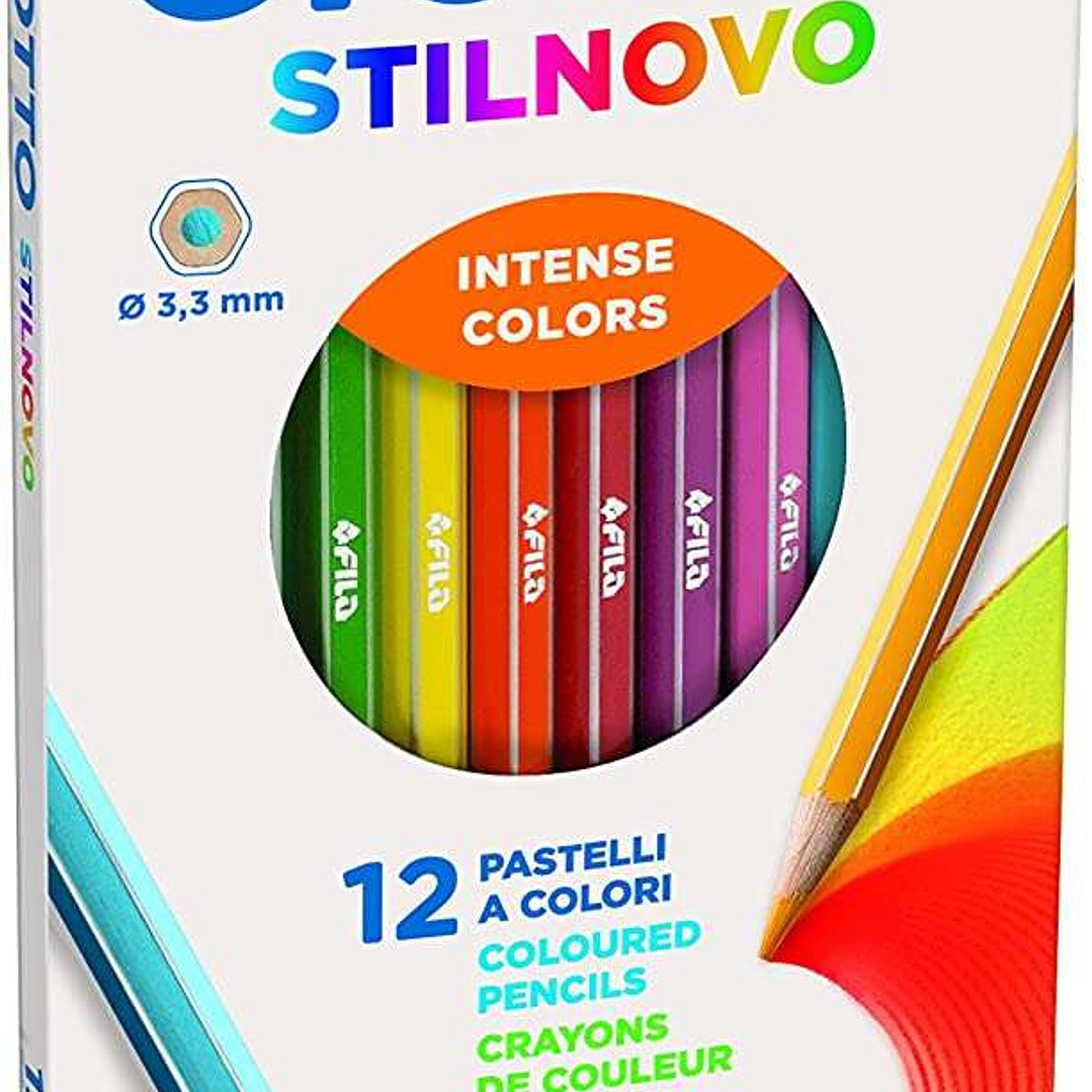 Giotto Stilnovo Pack de 12 Lapices Hexagonales de Colores - Mina 3.3mm - Madera - Colores Surtidos 1