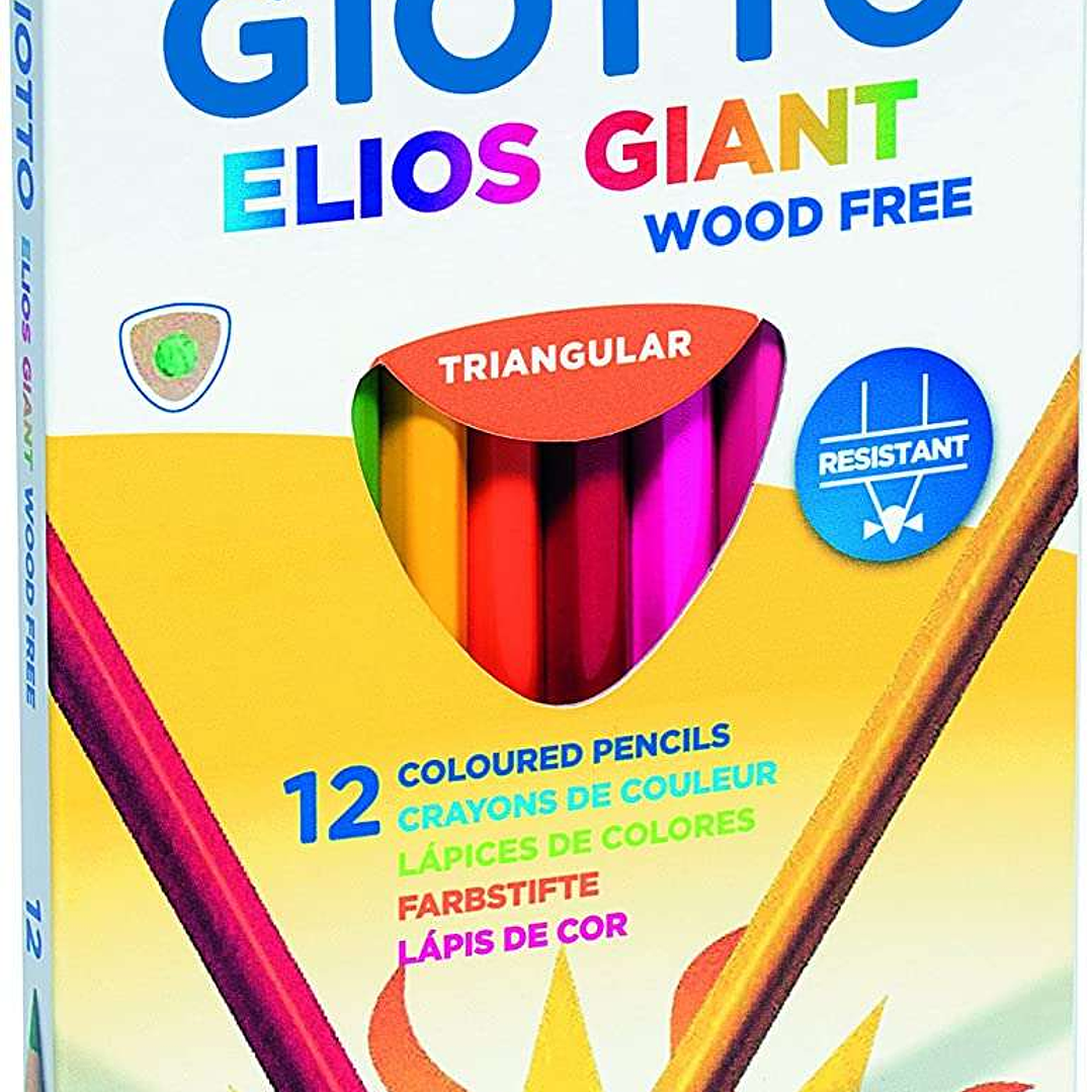 Giotto Elios Giant Wood Free Pack de 12 Lapices Triangulares de Colores - Sin Madera - Mina 5 mm - Colores Surtidos 1