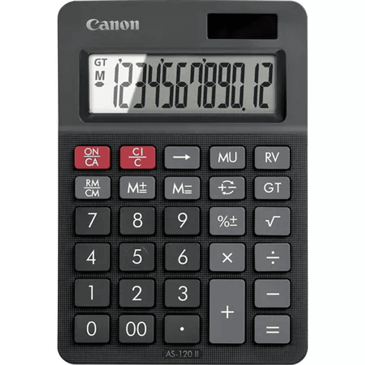 Canon AS-120 II Calculadora de Sobremesa con Pantalla LCD de 12 Digitos - Funciones de Marcacion, Inversion y Memoria de Gran Total - Alimentacion Sol 1