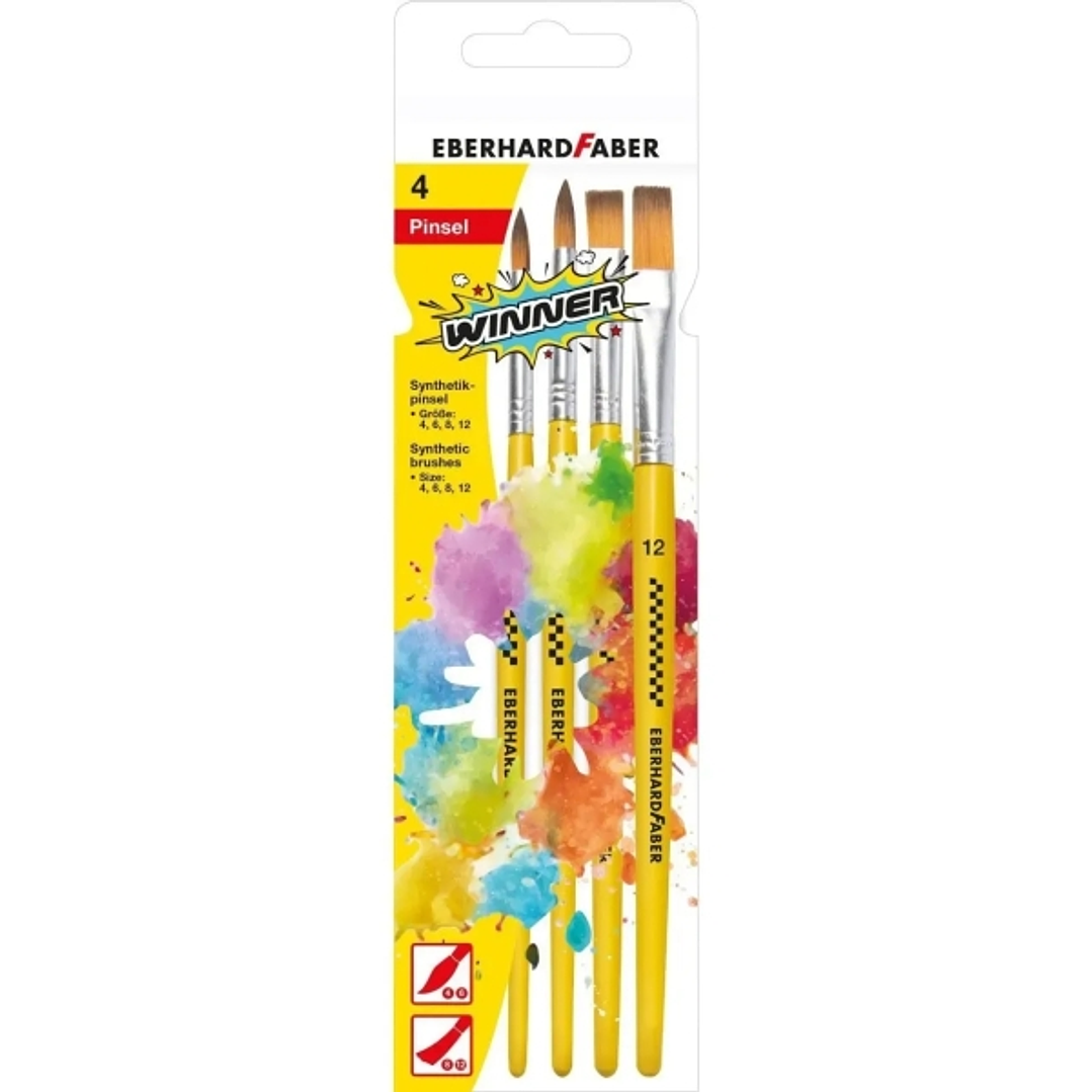 Eberhard Faber Winner Pack con 4 Pinceles de Pelo Sintetico Tamaños 4, 6, 8, 12 - Virola de Aluminio 1